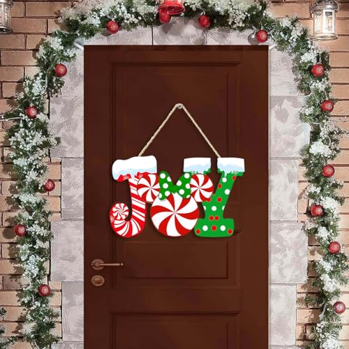 Christmas Joy Door Sign with Mouse Accent Wood Wall Hanger - Front Door Decor