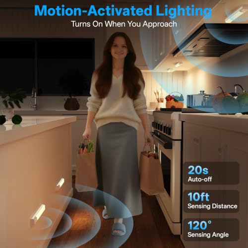 Under Cabinet Lighting with Charging Station - 6 Pack, Battery Operated, Motion Sensor, Dimmable & Adjustable Color