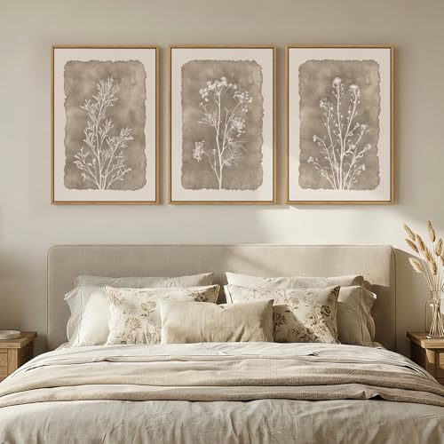 16x24 Inch 3 Piece Framed Neutral Botanical Wall Art Set - White & Beige