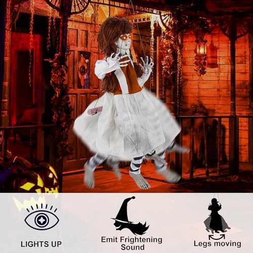 Animatronic Halloween Swing Girl Decor Outdoor Spooky Ghost with Sound & Touch Activation