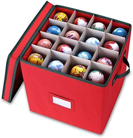 Christmas Ornament Storage Box - Holds 64 Ornaments, 4 Trays & Dividers, Durable 600D Oxford - Holiday Decoration Organizer (Green)