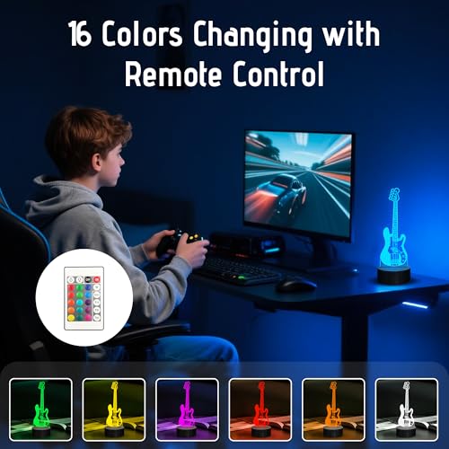 Guitar Gifts, Bass Guitars Night Light, Music Lamp with 16 Colors Changing & Timer & Dimmer, Gifts for Birthday, Xmas, Graduation, Back to School for Men, Boys, Teachers, Guitar Player
