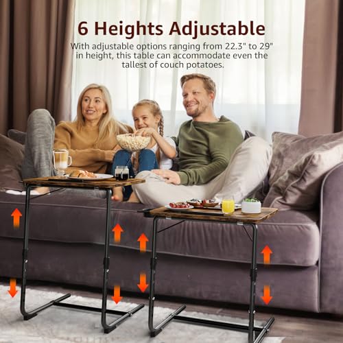NUTIKAS Rustic Folding Adjustable TV Tray with Cup Holder - Wooden Snack Table for Couch, Bed, Living Room, 1 Pack