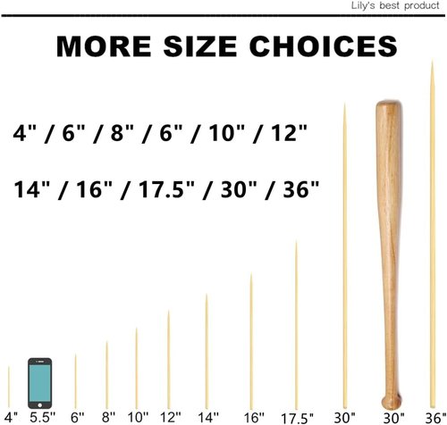 HOPELF 6" Natural Bamboo Skewers - Perfect for BBQ, Appetizers, and Cocktails | Available in Multiple Sizes (100 PCS)