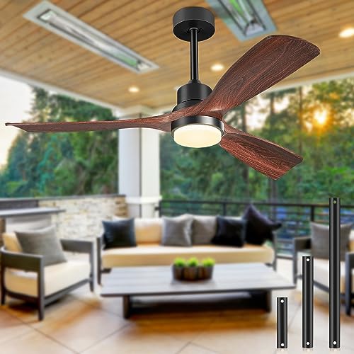52 Inch Ceiling Fan with Lights and Remote - Black & Walnut Wood Blades