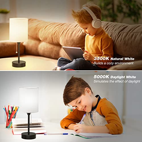 Dicoool Bedside Table Lamp Set of 2 - 14.6in Small Desk Lamps with USB Ports, 3 Color Temperatures, White & Black