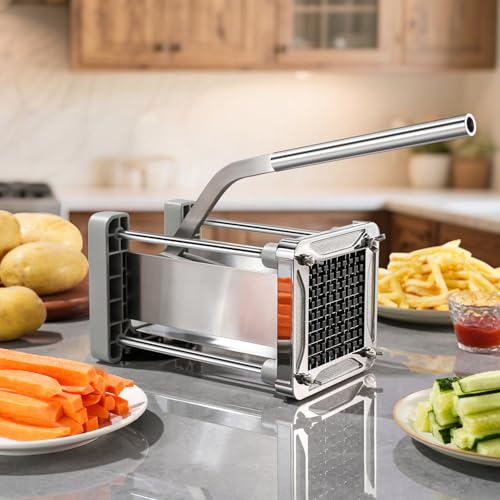 French Fry Cutter with 1/4, 3/8 & 1/2 Inch Blades - Heavy Duty Potato Slicer
