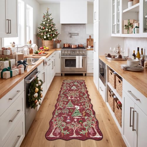 Garvee Xmas Runner Rug 2x8 Non Slip Christmas Scalloped Entryway Rugs