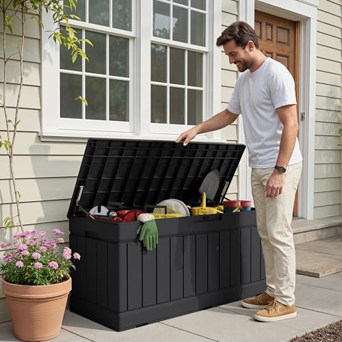 Devoko 78 Gallon Waterproof Resin Deck Storage Box with Lockable Lid - Black