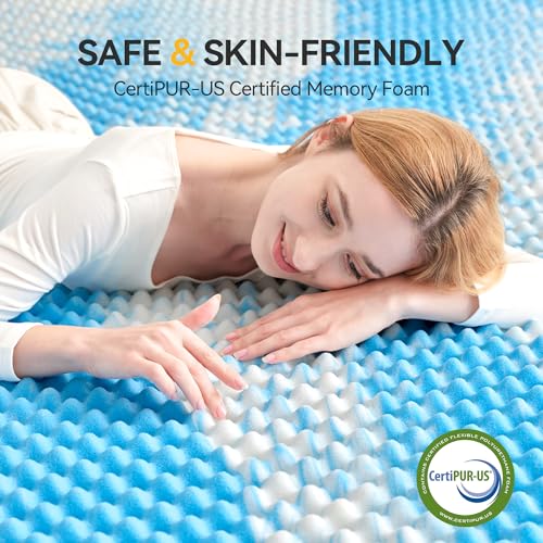 SINWEEK King 2-Inch Egg Crate Memory Foam Mattress Topper - Blue, CertiPUR-US Certified, Pressure Relief & Cooling