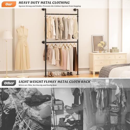 Industrial Pipe Clothing Rack - Reversible 3.5FT Black Garment Stand