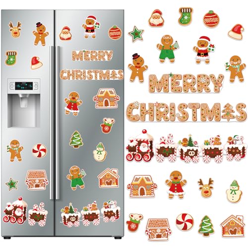 25Pcs Christmas Refrigerator Magnets, Santa Christmas Tree Gingerbread Magnets Xmas Decorative Fridge Door Magnetic Stickers for Winter Xmas Holiday Locker Cabinets Fridge Home Decor
