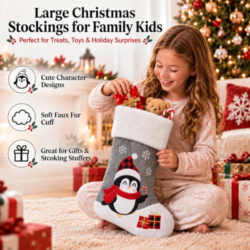 CARAKNOTS 6-Pack Grey Christmas Stockings Set of 20 Inches Burlap with Faux Fur Cuff - Holiday Home Decor