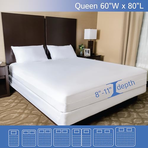 Queen Waterproof Mattress Protector Encasement 8-11 Inch Depth Hypoallergenic Cover
