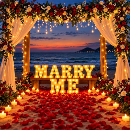 Hortsun Marry Me Light Up Letters Proposal Decorations - Red Variation