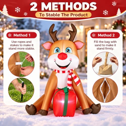 EaseSky 5.2 ft Sitting Deer Christmas Inflatable with Gift, Indoor/Outdoor