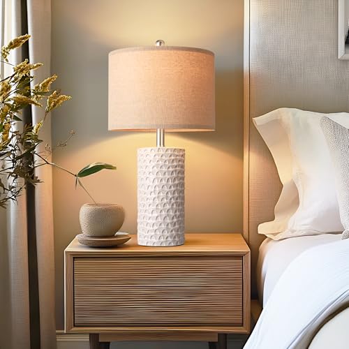 PARTPHONER 23" Modern Ceramic Table Lamp Set of 2 Beige & White - Farmhouse Nightstand Lamps for Living Room & Bedroom