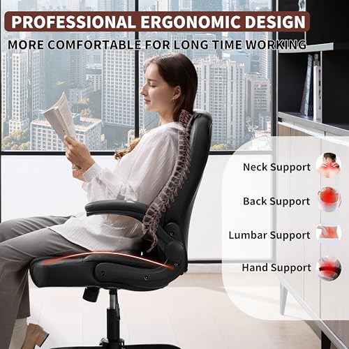 Nexthro Black Leather Office Chair with Lumbar Support and Swivel - Short People Friendly