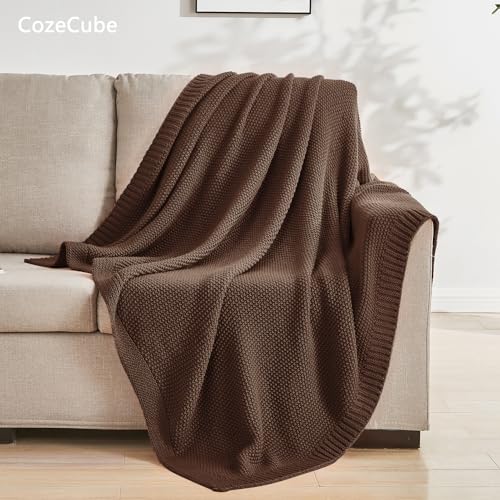 Dark Brown Seed Stitch Throw Blanket 60x80 Inches - Farmhouse Decor
