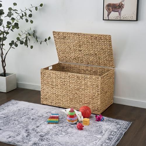 Water Hyacinth Storage Basket with Lid - 160L Natural Wicker Container with Handles