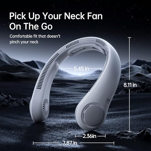 Portable Neck Fan 5-Speed with 5000mAh Battery - Foggy Grey, Hands-Free