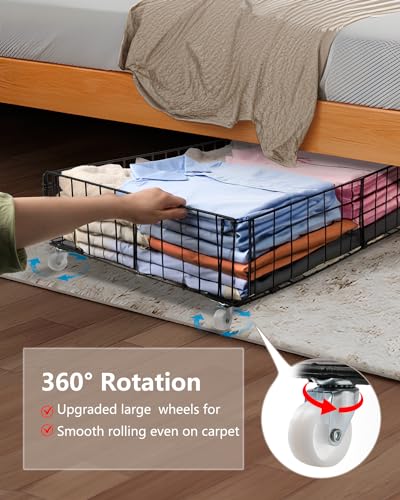 Jifader 4 Pack Under Bed Storage Drawers with Wheels - Large Capacity Shoe & Toy Organizer
