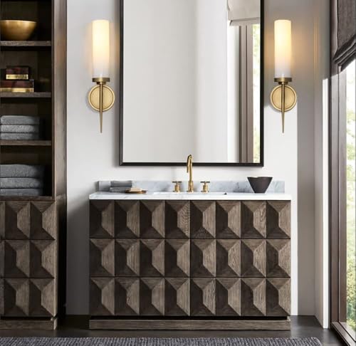 PERMO Vintage Wall Sconce Antique Single Sconces Lighting Fixture with 2.8" Cylindrical Shade Milk Glass Sconces for Bathroom Living Room