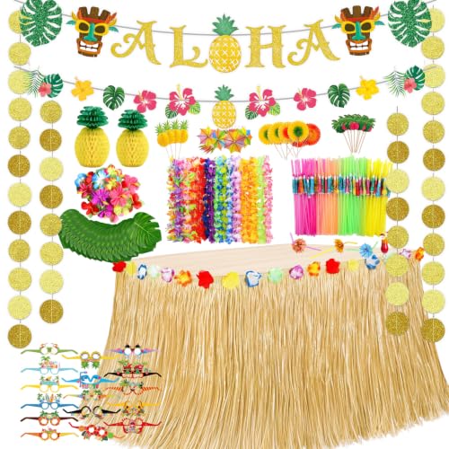 Hawaiian Luau Party Decorations Kit with Banner, Leis, Table Skirt & Accessories