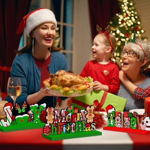 Christmas Decorations Table Centerpiece 4pcs Gingerbread Christmas Party Decorations Wooden Signs Merry Christmas Table Topper Signs Photo Prop for Xmas Holidays Tiered Tray Decor