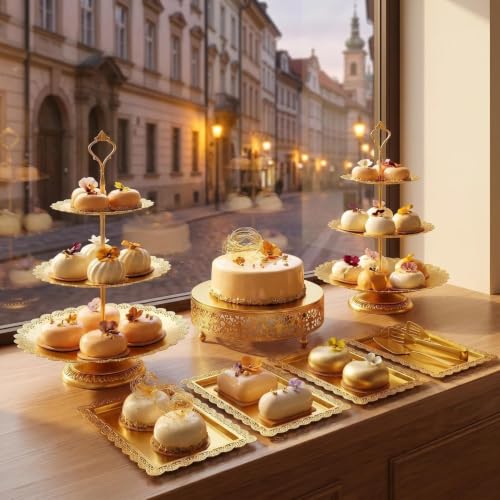 11 Pack desert table display set, Metal Gold Dessert Stands and Bases