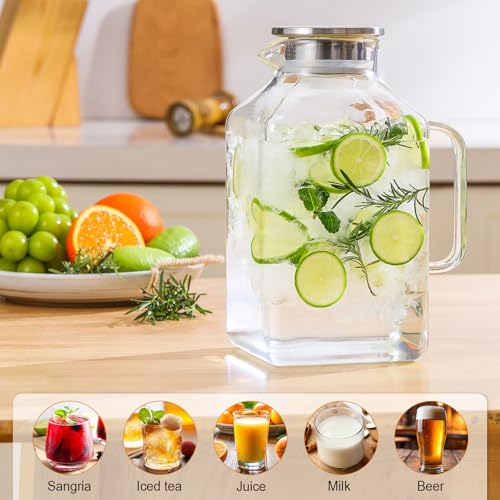 1 Gallon Square Glass Pitcher with Lid and Spout, Borosilicate Carafe