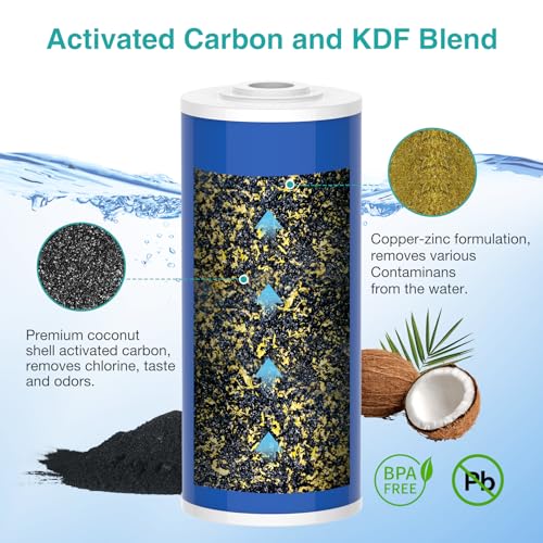 10 Inch x 4.5 Inch Whole House KDF & GAC Water Filter Cartridge - 2 Pack