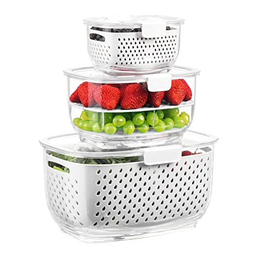 White Clear Vegetable and Fruit Storage Containers 3-Piece Set BPA-Free Fridge Organizer