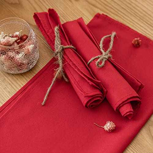Home Brilliant Red Napkins Cloth Napkins 17 x 17 Inch Solid Washable Polyester Dinner Napkins Set of 12 Great for Weddings Parties Christmas Holiday Dinner, Red