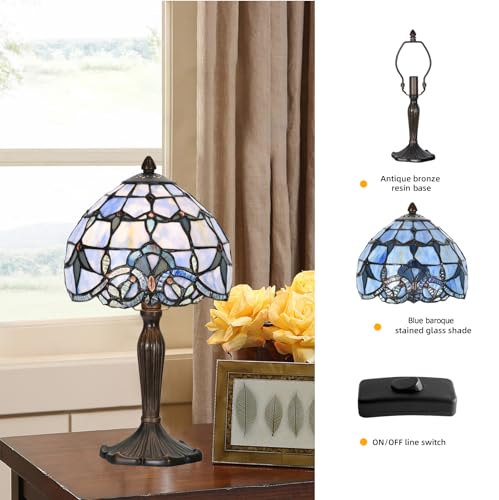 Small Blue Baroque Tiffany Table Lamp - Handcrafted Stained Glass Accent