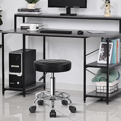 KKTONER Black Adjustable Swivel Drafting Stool with Wheels - PU Leather Office Chair