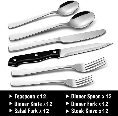 HIWARE Silverware Set 72-Piece Flatware Cutlery for Home & Restaurant, Mirror Polished, Dishwasher Safe - Silver / 72-Piece