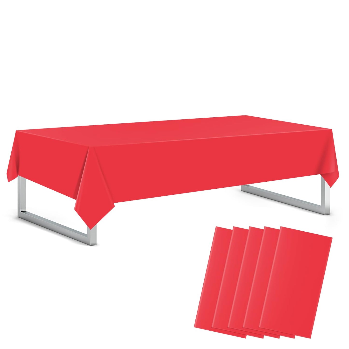 Xnluothsk Red 5 Pack 54 x 108 Inch Plastic Tablecloth Disposable Tablecloth for Rectangle Table, Party Plastic Table Cloth