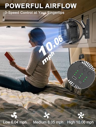 Magnetic Cruise Ship Clip Fan 12000mAh Battery Operated with LED Lantern & Timer - 1-Pack