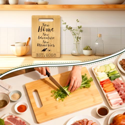 Housewarming Gifts Engraved Bamboo Cutting Board - New Home, MY-ALVVAYS, 7.7x11.8 Inches