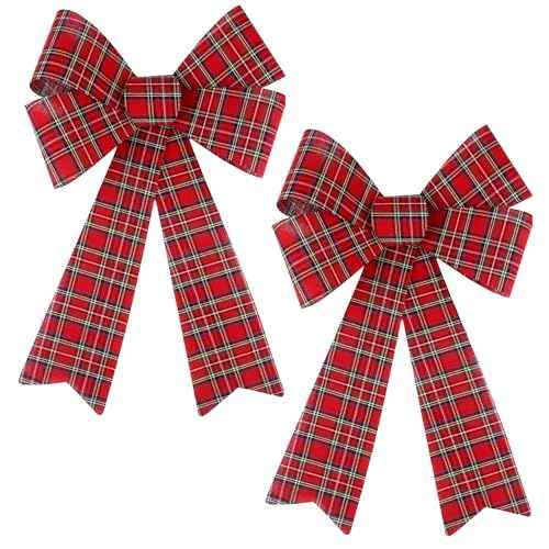 Aneco 2 Pack Red Christmas Bows and Wreaths - Plastic Bows for Christmas Tree, Garland and Outdoor Decoration (Black with Red, 12 x 18 inches)