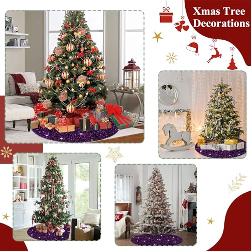 FUHSY Purple 48in Tree Skirt with Sparkly Sequin Velvet - Halloween Christmas