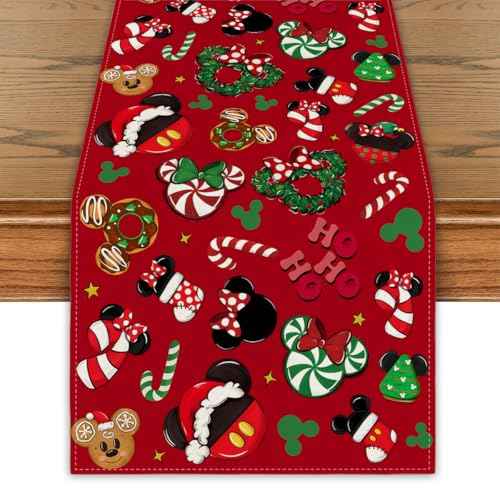 Christmas Table Runner Christmas Cartoon Mouse Table Cover New Year Winter Xmas Decor Red Christmas Decorations for Home Party