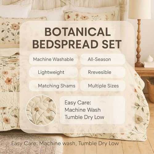 DaDa Bedding Enchanted Meadow King Quilt Set Floral Bedspread Beige