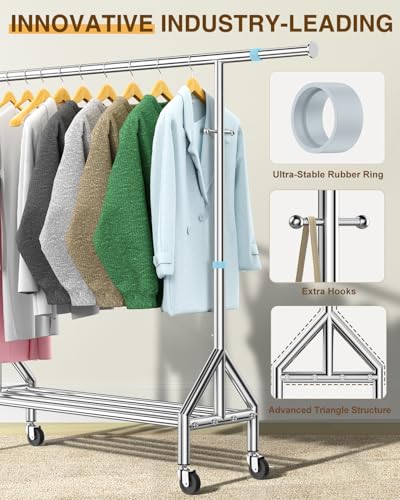 Silver Stainless Steel Clothing Rack - Heavy Duty Extendable Garment Stand with Shelves - Load 760LBS