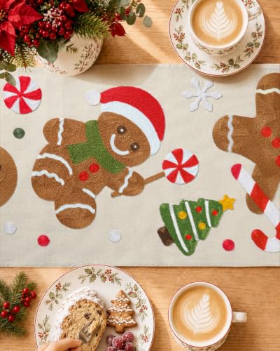 Miss Adola Embroidered Canvas 13"x90" Christmas Table Runner,