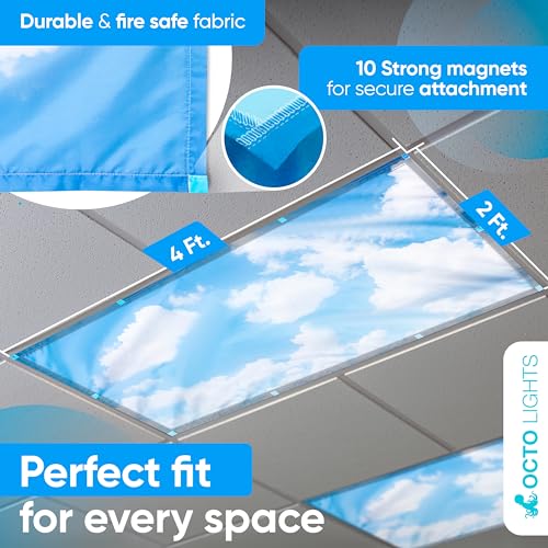 Magnetic Cloud Fluorescent Light Covers for Classroom Ceiling Lights - Calming 4 Pack