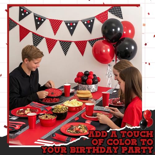 Black and Red Halloween Pre-Rolled Silverware Sets - 30 Disposable Forks, Knives, Spoons & Napkins