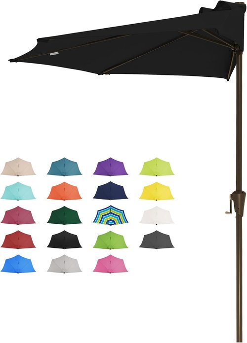 JEAREY 9ft Half Patio Umbrella - Crank-Operated, UV Protection, 1/2 Round Design for Pool & Garden - Black