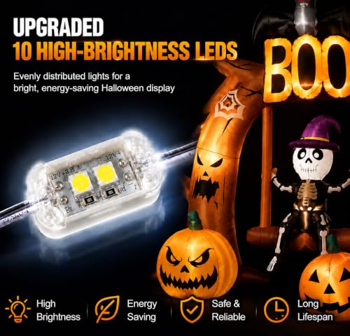 Giant 12FT Halloween Inflatable Boo Archway with LED Lights Outdoor Yard Decor - Windproof & Easy Setup